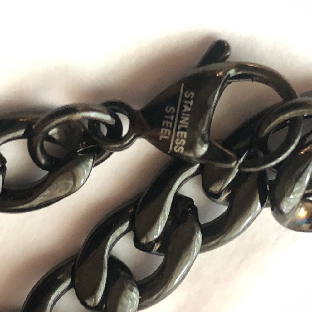 New Black Stainless Steel Bronze Links Chains Set - Picture 4 of 5